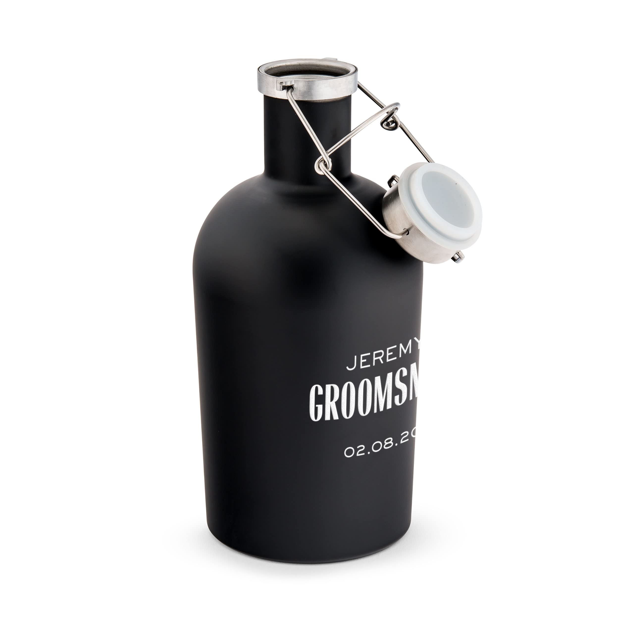 WEDDINGSTAR Custom Stainless Steel Flip-Top Beer Growler, Black - Modern Groomsman