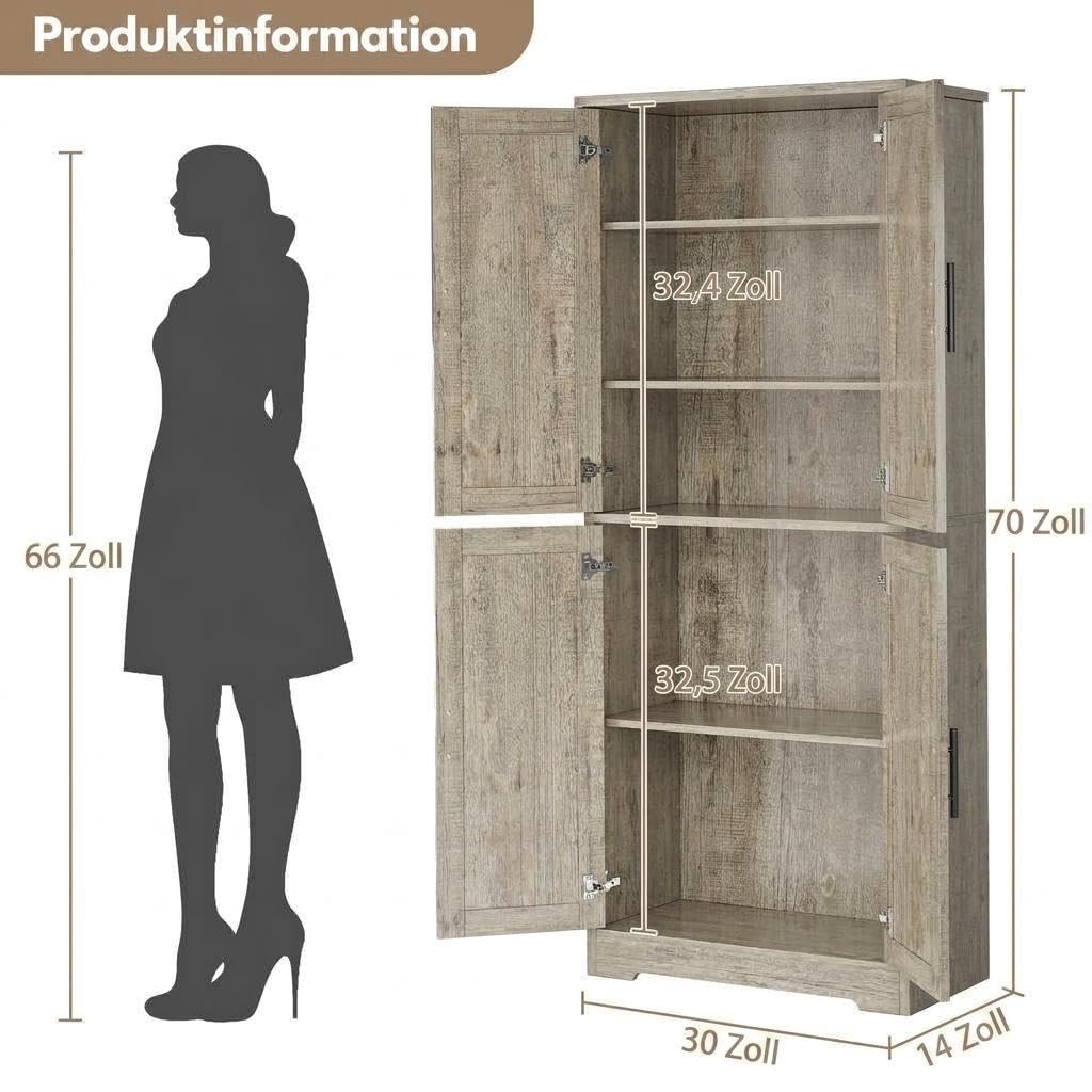 Garvee Küchenschrank 178 cm Mehrzweckschrank Vorratsschrank mit 4 Türen