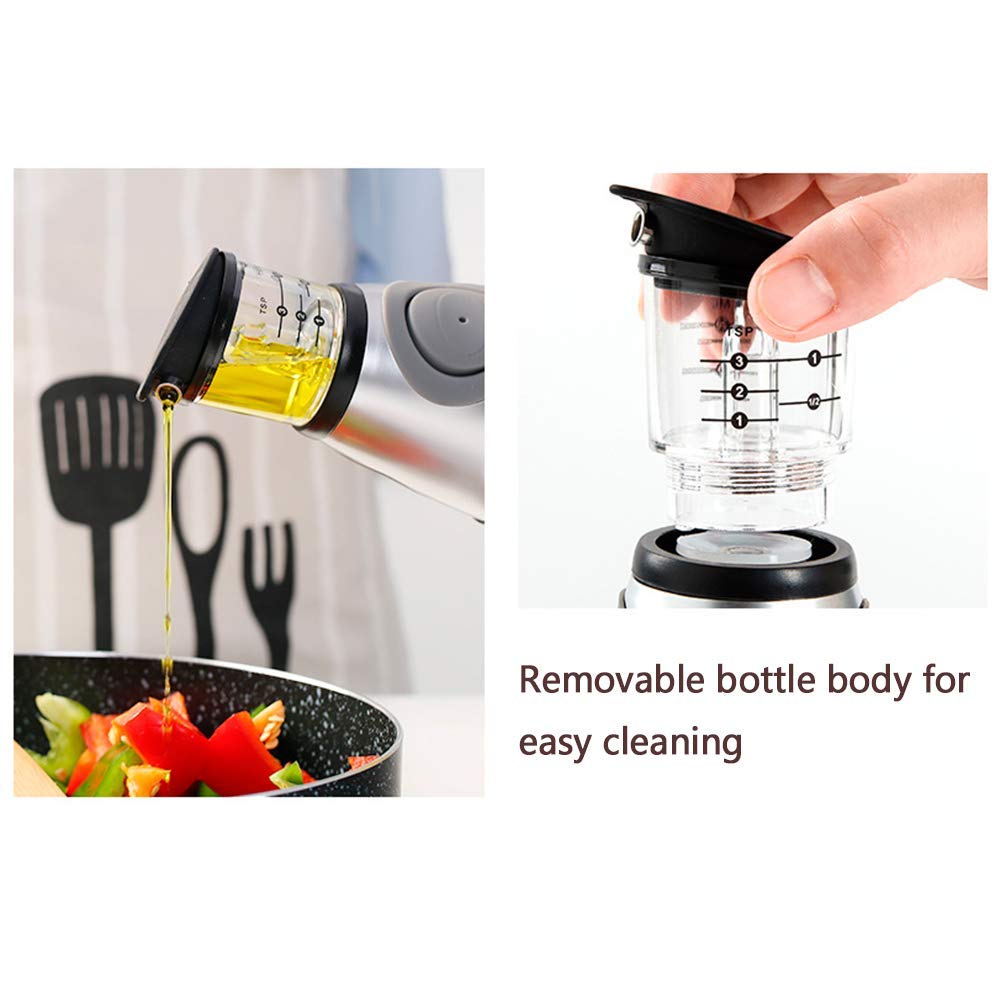 Botella Dispensadora Oliva Botellas Dispensadoras Vertedor Cocina Vinagrera con Dispensador para De Vinagre (Plateado, 12,3 Oz / 350 Ml)