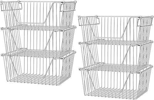 Miniatura 6 de Slideep Cestas de almacenamiento apilables negras de 14 pulgadas, resistentes de alambre de metal, organizador de gabinete para despensa, hogar,