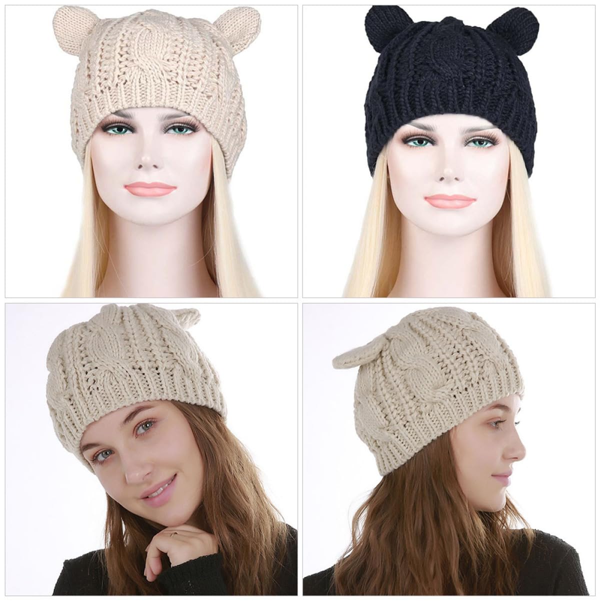 Gorro Con Orejas De Gato Sombrero De Hilo Sombreros Para Mujer De Niña Gorro Termico Tejido Tapa Gorras De Mujer Acrílico
