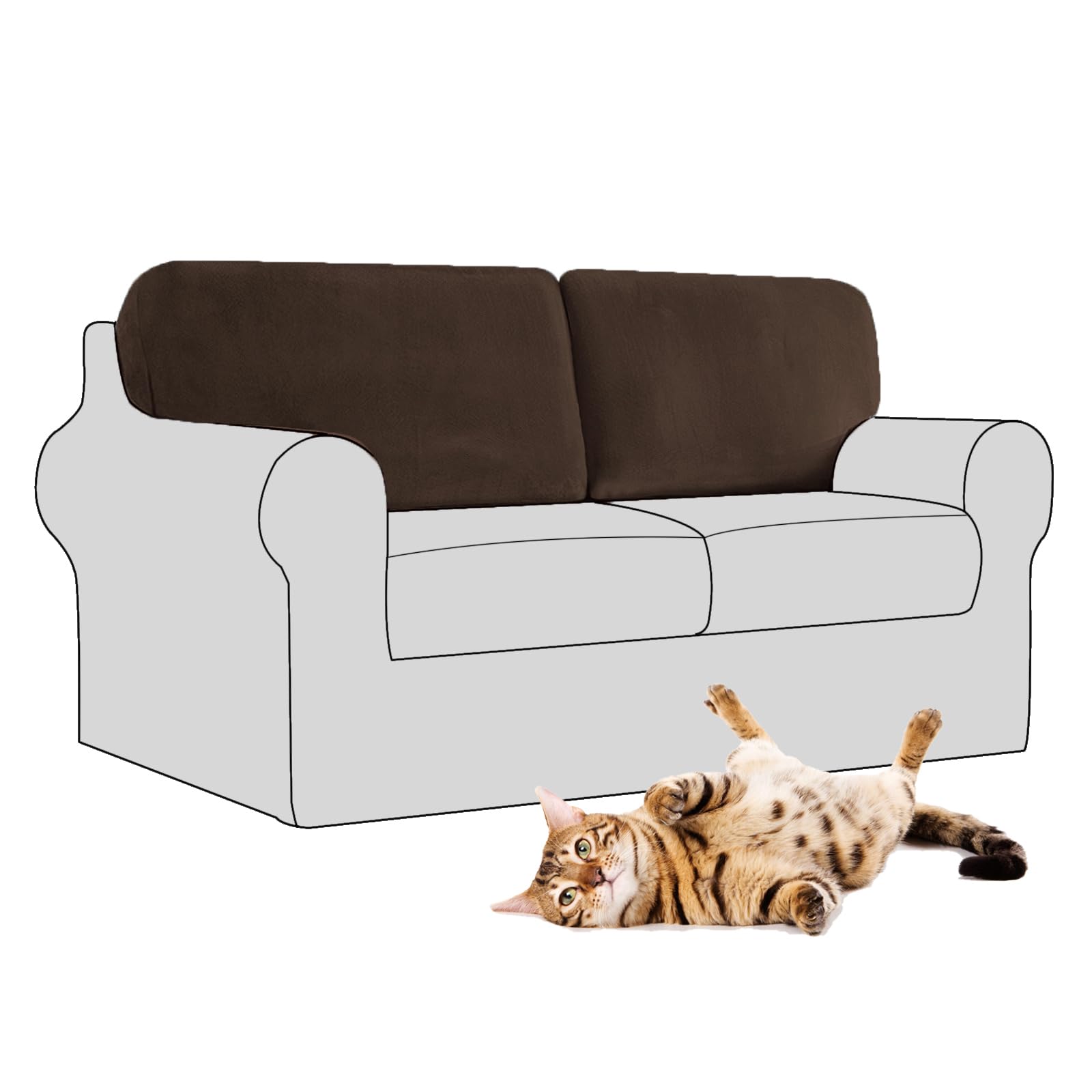SYLC Stretch Velvet Sofa Backrest Cover, Back Cushion Covers Non-Slip Sofa Cushion Slipcovers for Couch Chesterfield Caravan RV Dinette (Dark Brown,2 pcs Square L)