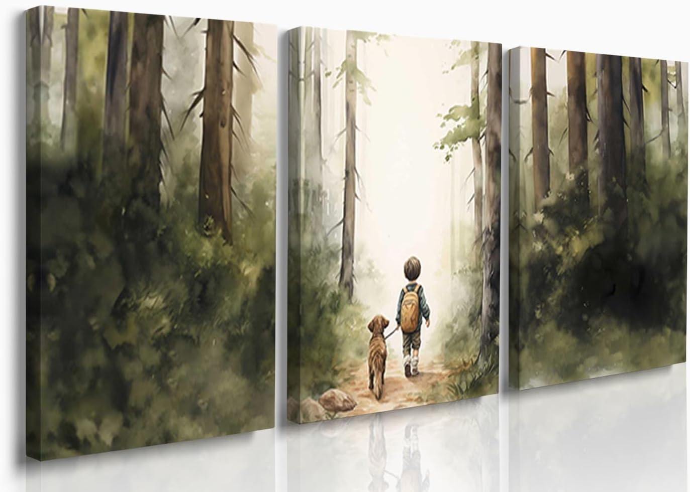 GUBIYU Boy and Dog Print Dog Nursery Decor Rustic Nursery Wall Decor Woodland Decor Dog Lover Art Puppy Nursery Wall Art Set of 3,Golden Retriever Nursery Prints Dog Art for Kids Room Decor 16"x24"