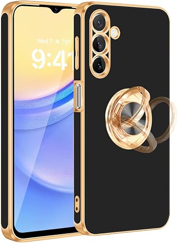 Miniatura 8 de Fingic Funda para Samsung Galaxy A14 5G con soporte de anillo, soporte de anillo giratorio de 360, soporte magnético, chapado en oro, borde dorado,