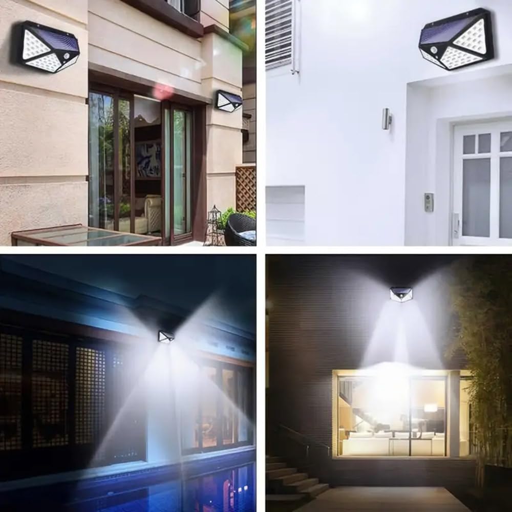 SET 8 PEZZI Lampade Luce Faretto Faro 100 LED Esterno Pannello Solare Energia Sensore Movimento Crepuscolare