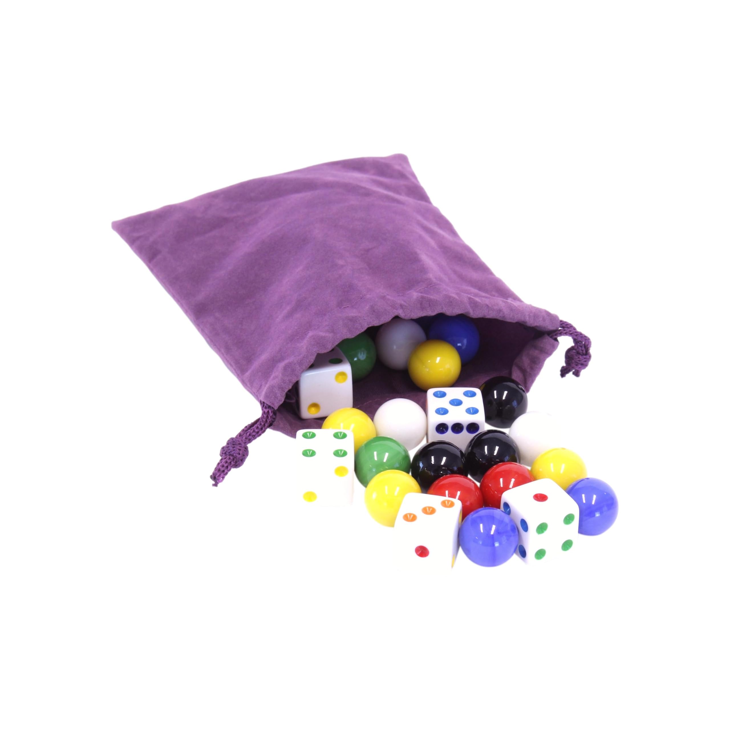 Game Bag of 24 Glass Marbles (16mm Diameter) and 6 Dice for Aggravation Game - Image 2