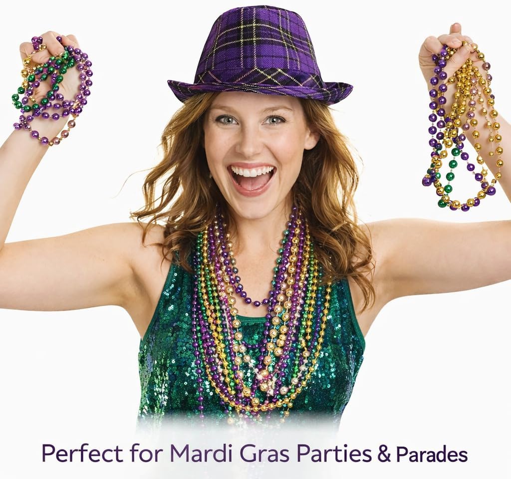 GiftExpress Mardi Gras Fedora Hat, Purple Plaid Costume Party Hat for Men and Women, Parade & Photo Booth Accessory, One Size Fits Most Adults