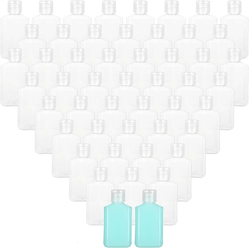 APACALI 100 botellas de viaje de plástico de 2 onzas, mini botellas de champú, botellas vacías pequeñas, recipientes para cosméticos recargables con