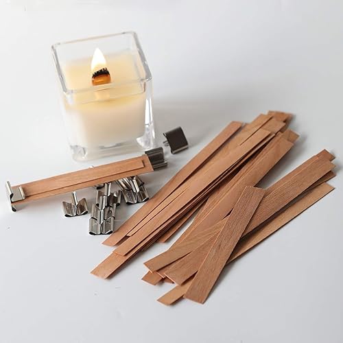 Miniatura 10 de Simoda 60 mechas de madera para velas con soporte de hierro, núcleos de velas, mecha natural respetuosa con el medio ambiente para hacer velas y