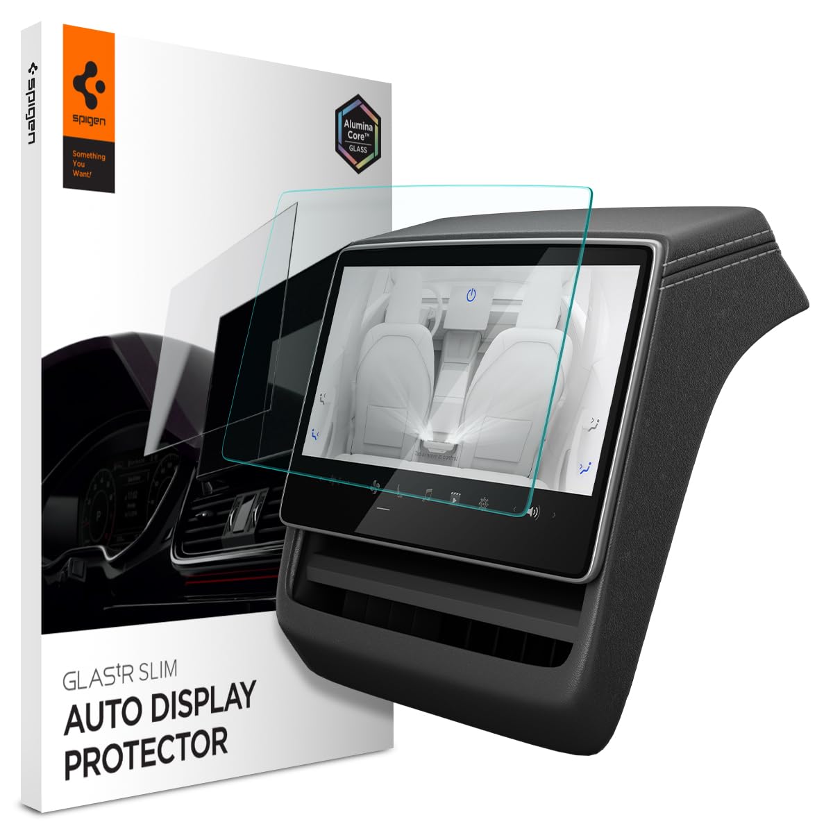 Spigen Tempered Glass Screen Protector [GlasTR Slim] designed for Tesla Model 3 (2024/2025/2026), Model Y Juniper (2025/2026) 8" Rear Touchscreen - Crystal Clear