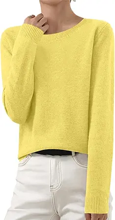 OIOLOYJM Fall Cashmere Sweaters for Women 2025 Crewneck Long Sleeve Tops Knitted Pullovers Lightweight Merino Wool Sweater