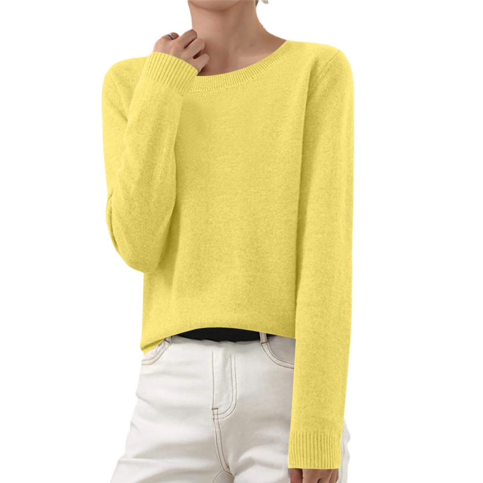 Long Sleeve Crew Neck Sweater for Women Trendy Warm Soft Cozy Cashmere Sweaters Casual Loose Wool Pullover Sweaters