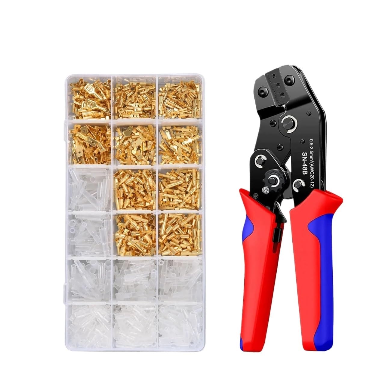 Ewsdsfs Men's Sn-48B 500Pcs Open Terminal Connector Crimping Tool Kit,2.8/4.8/6.3Mm Awg24-12 Crimper For Connectors, Fe Spade And Ring(Sn-48B 500Pcs)