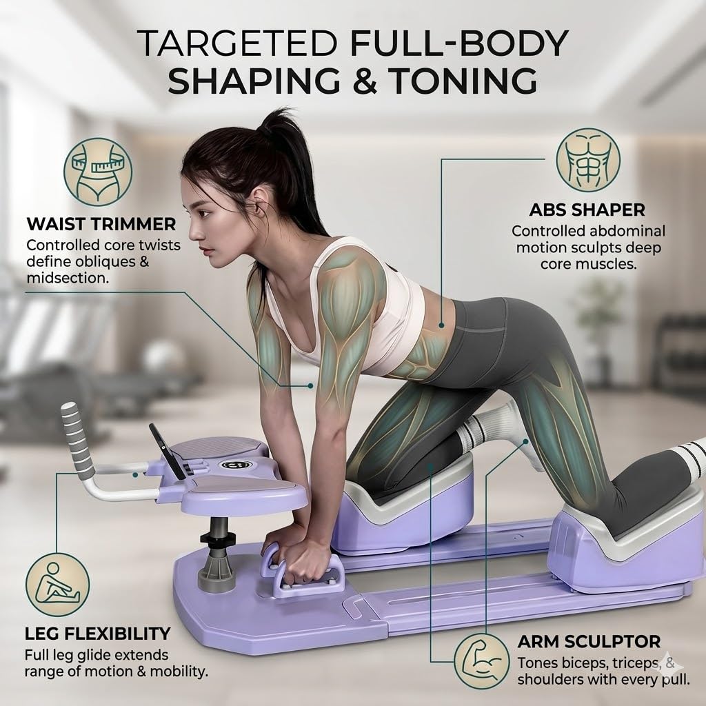 6 in 1 Wirbelsäulentrainer Spine Twist and Stretch Trainer 3-Fach Höhenverstellbar LED-Zähler, Pilates Reformer Für Zuhause 230 Kg Belastbarkeit Abnehmbar Ganzkörpertraining
