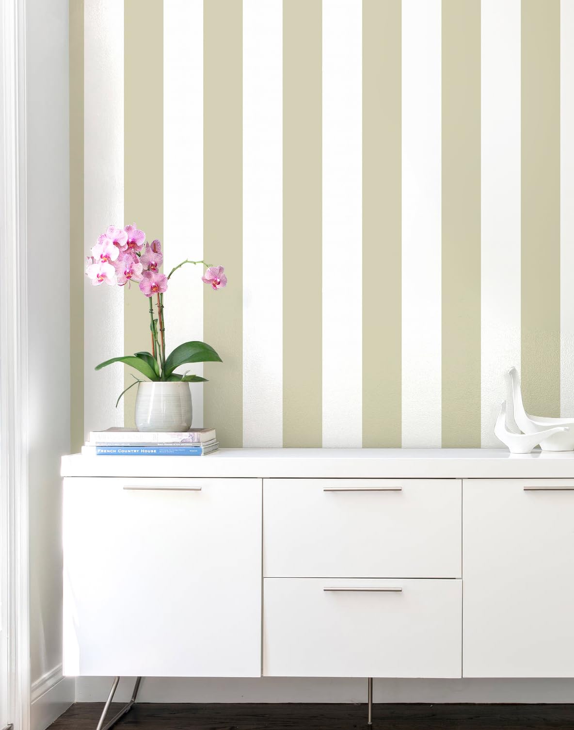 Erfoni 17.7"x118" Brown and White Wall Paper Stripe Peel and Stick Wallpaper Brown Self Adhesive Contact Paper Modern DIY Stripe Removable Wallpaper