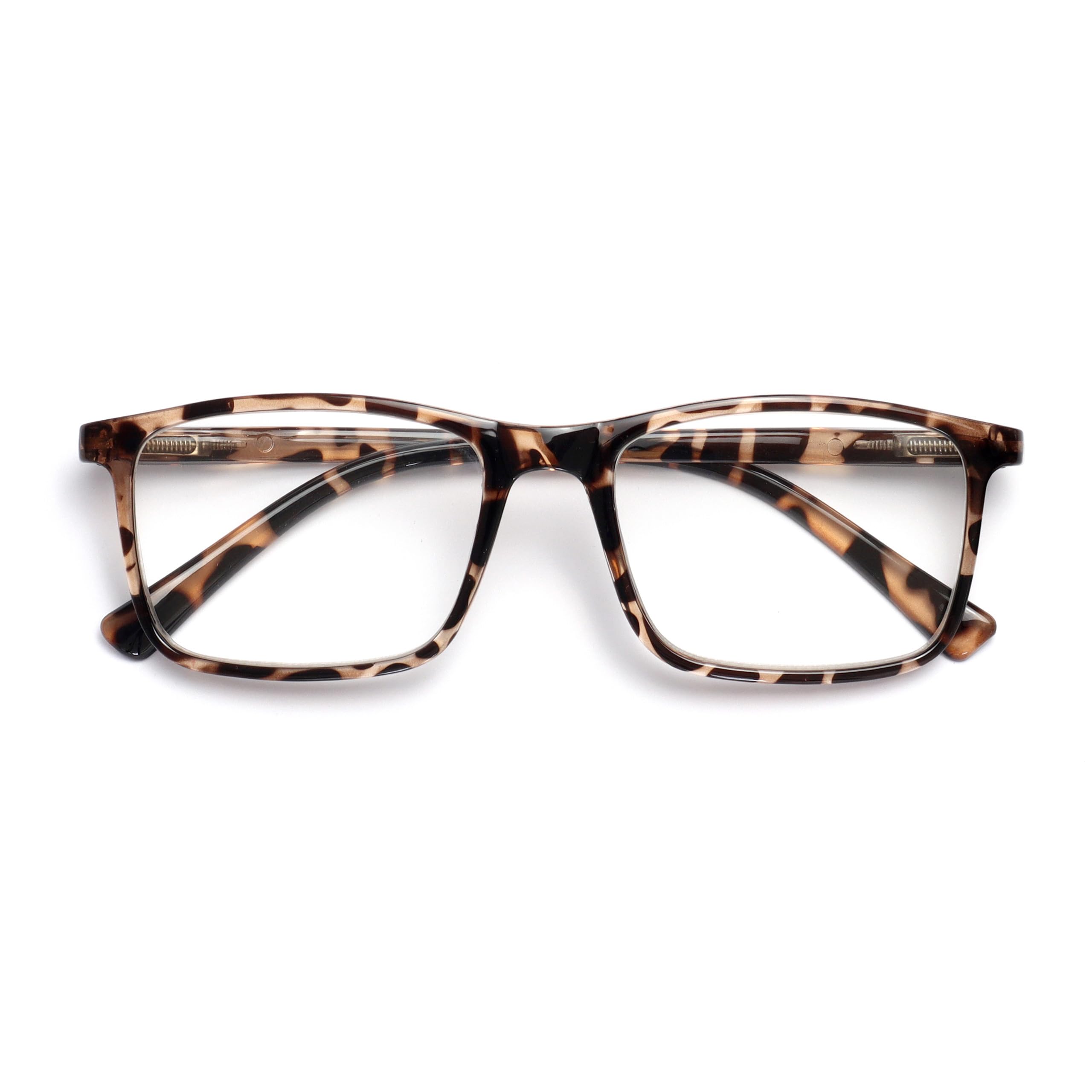 OPULIZE INK Reading Glasses for Women Men, Large Rectangular Frame with Spring Hinges & Scratch Resistant, Brown Tortoiseshell, +3.5(Pack of 1)