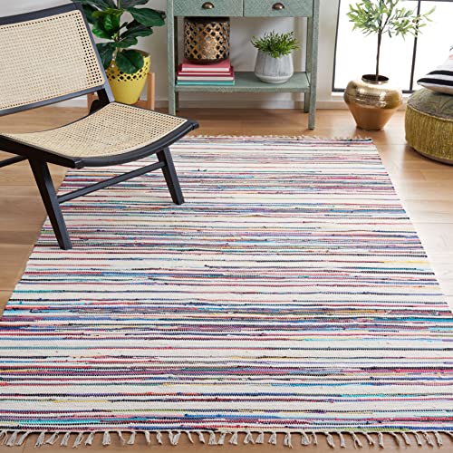SAFAVIEH Rag Rug Collection Accent Rug - 3' x 5', Ivory & Multi, Handmade Boho Stripe Cotton, Ideal for High Traffic Areas in Entryway, Living Room, Bedroom (RAR126G)