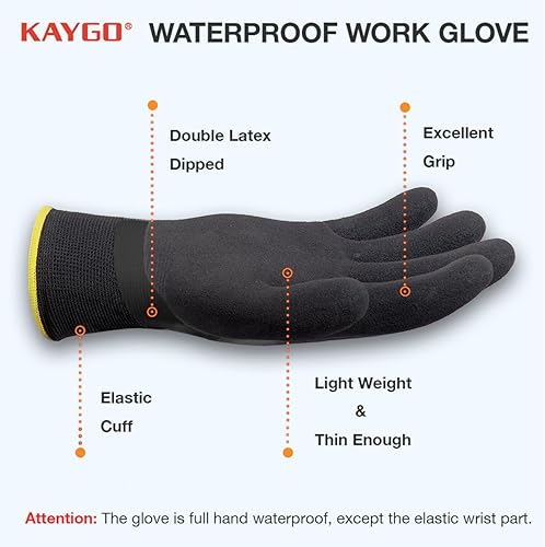 Miniatura 2 de KAYGO Guantes de trabajo impermeables para hombres y mujeres, guantes de trabajo antideslizantes con revestimiento de goma para jardín, construcción