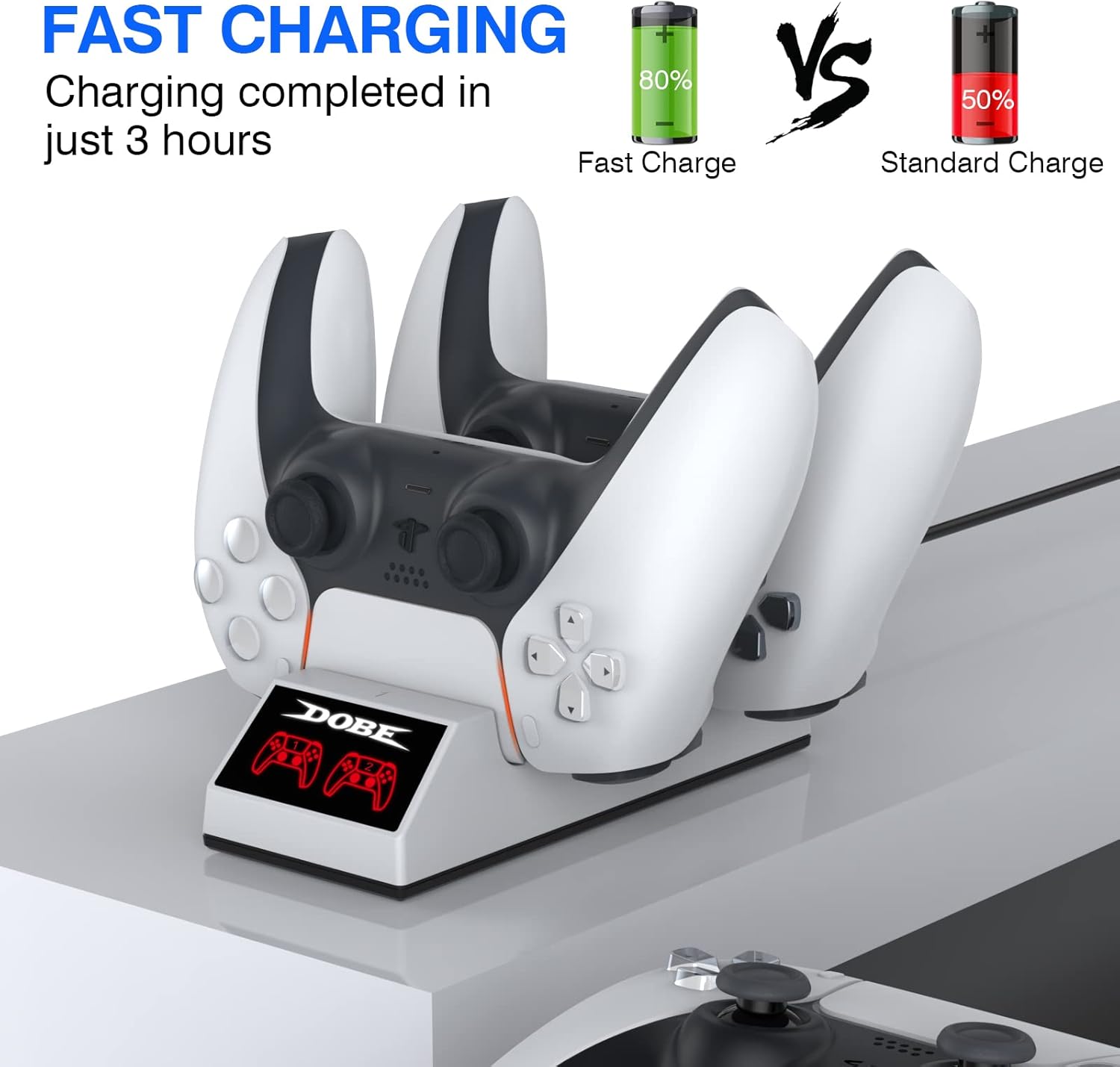 PS5 Controller Charging Station with 2 in 1 Fast Charging Cable and Led Indicator for PlayStation 5 Controller and Edge Charger Station Docking Station