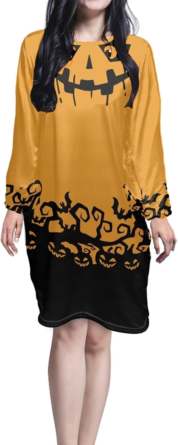 COEQINE Halloween Nightgowns For Women Plus Size Long Night Gown Sleeve Dress with Pocket Ladies Sleepwear,S-5XL