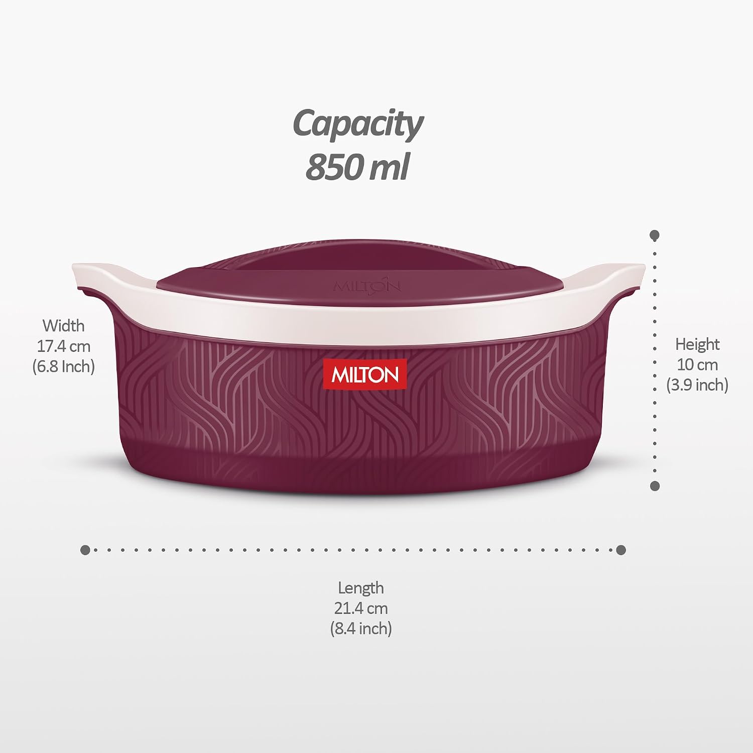 Milton Evoke 1000 PU Insulated Inner Stainless Steel Casserole, 850 ml, Maroon, BPA Free, Food Grade, Hot and Cold, Easy to Carry, Easy to Store, Chapati, Roti, Curd Maker