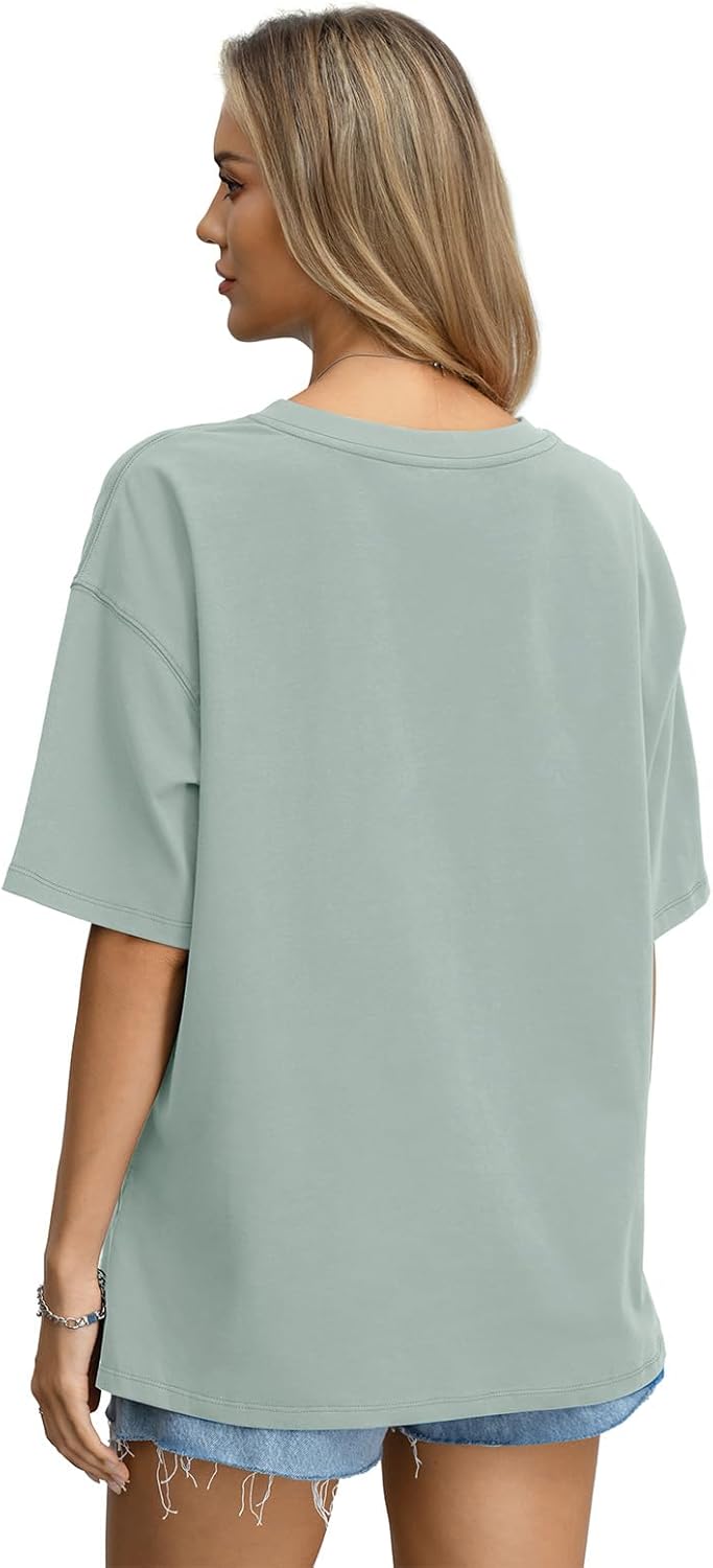 Womens Cotton Oversized T Shirts Side Slit Tops Loose Fit Tee Crewneck Short Sleeve Summer Clothes 2026 - Image 5