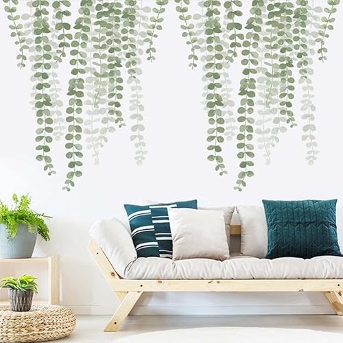 Miniatura 4 de Calcomanías colgantes de pared de vid verde, cadena de perlas, decoración de pared de plantas, calcomanías para despegar y pegar para dormitorio,