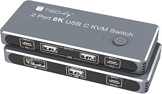 TECHLY 365528 USB-C™ KVM Switch 8K DisplayPort 1.4 2xUSB-C™ 3xUSB 2.0 Grey