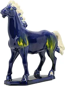 Ceramic Horse Sculpture -9 inch Hand Made Tang Tri-Color China Cultural Art Piece,Museum Collection Inspired Home and Office Decor (Blue)