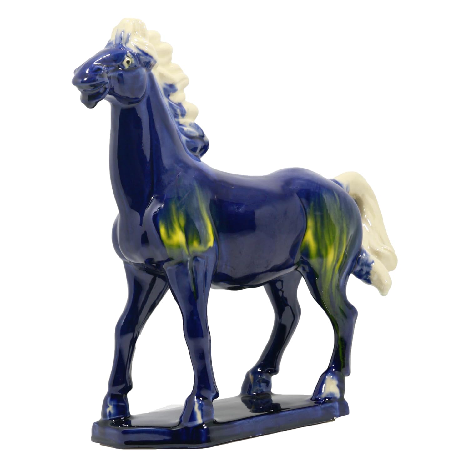 Ceramic Horse Sculpture -9 inch Hand Made Tang Tri-Color China Cultural Art Piece,Museum Collection Inspired Home and Office Decor (Blue)