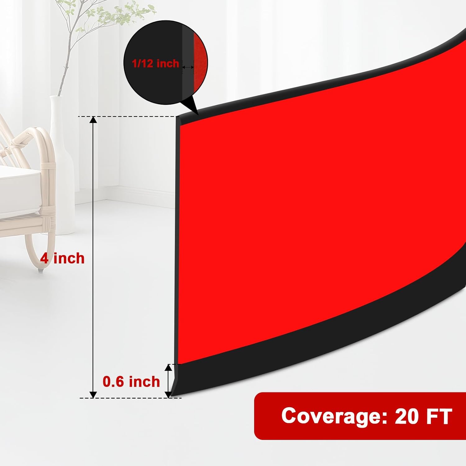 Storystore Wall Baseboard Trim 4 Inch x 20 Feet, Flexible Self-Adhesive Rubber Baseboard for Walls, Peel and Stick Wall Molding Trim - Image 2