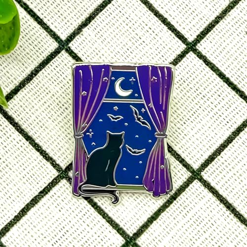 Image of Moon, Black Cat, Bat Pin - Fun Series | Premium Enamel Pin - Statement Lapel Pin - Plated Badge for Clothing, Bags, Hats, Jackets, and Lanyards