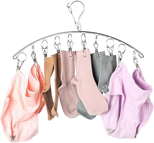 Miniatura 7 de Cayxenful Percha de acero inoxidable para secar ropa con 10 clips para secar calcetines toallas de secado pañales sujetadores ropa de bebé ropa