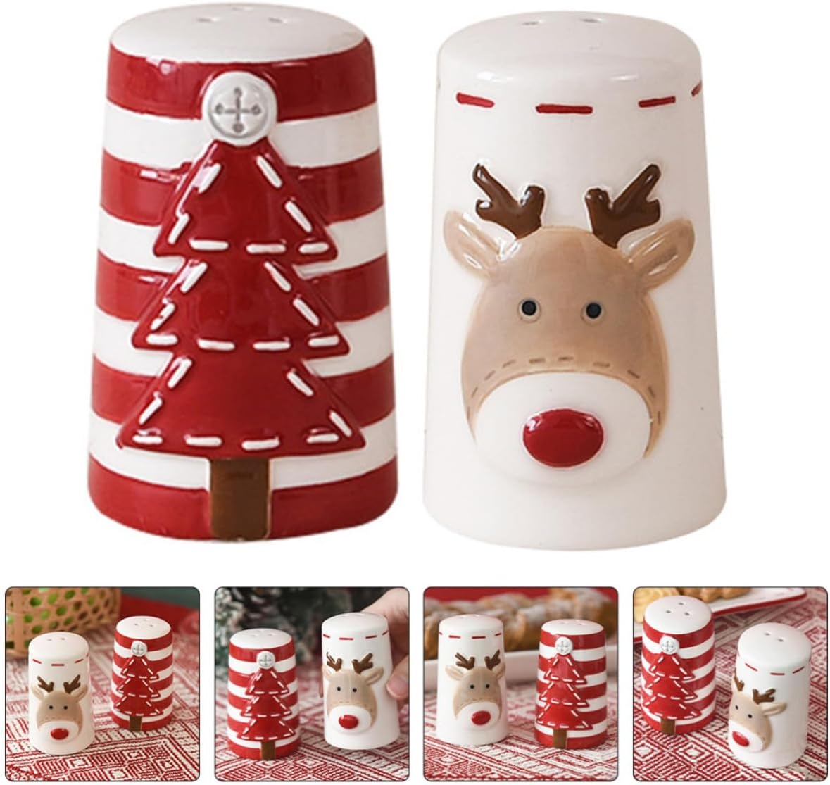 2pcs Ceramic Pepper Shaker Spice Jars Xmas for Kitchen Use