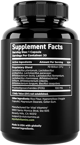 Miniatura 9 de Vital Vitamins Complejo probiótico para hombres y mujeres, 70 mil millones de UFC, fabricado con mezcla prebiótica, digestivo, salud intestinal y