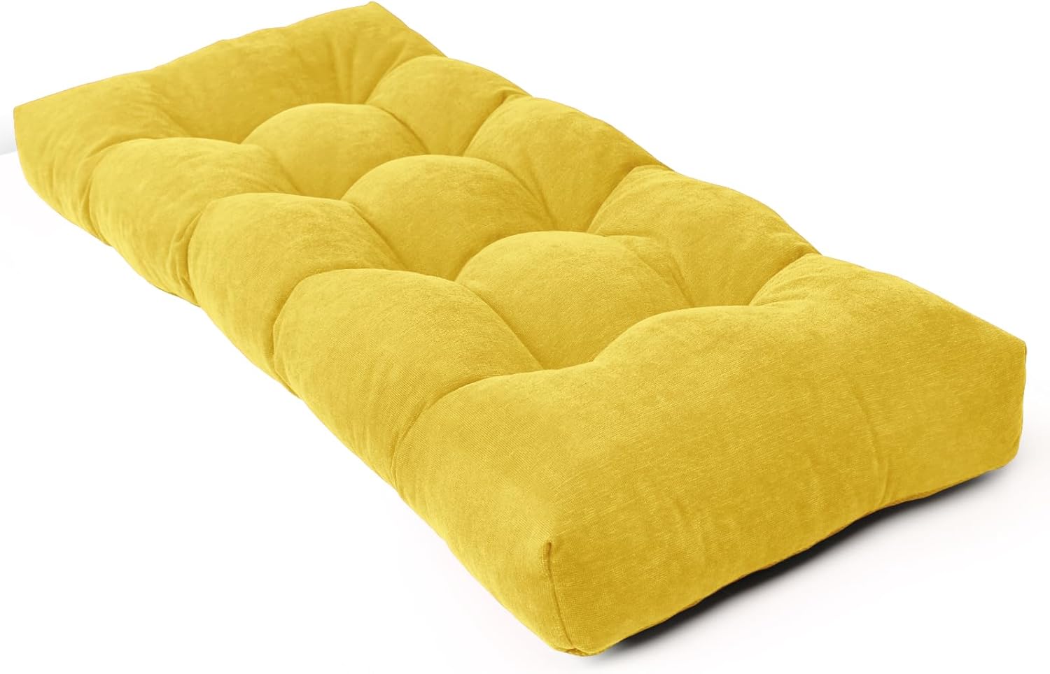 Bench Cushion 48 Inch - Chenille Fabric, High-Density Foam, Non-Slip Bottom, Soft Durable Indoor Tufted Long Seat Cushion for Window Garden Furniture (Yellow, 48x16x4 Inch) Yellow 48x16x4 Inch