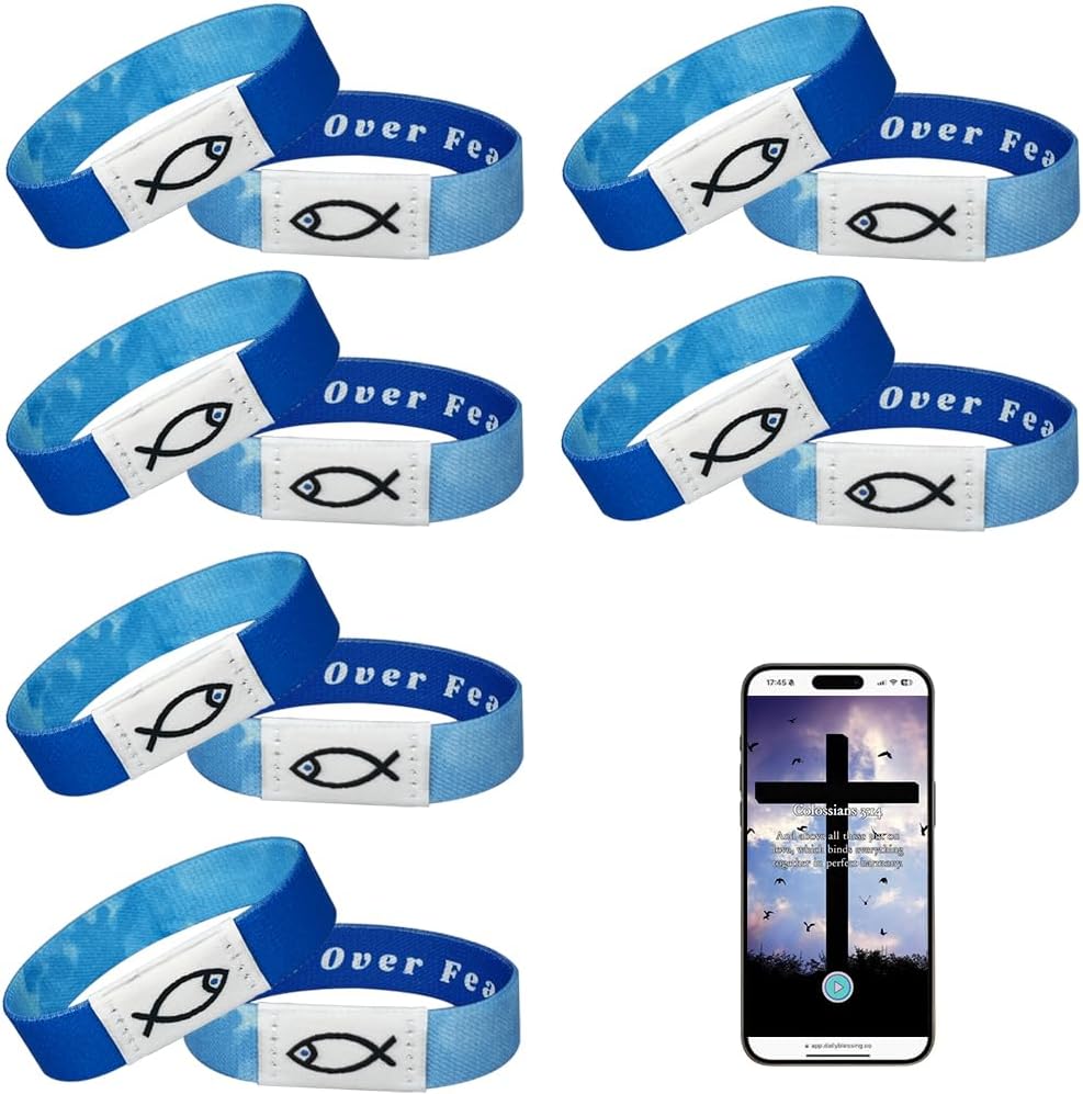 6Pcs Daily Bible Verse Bracelets, Jesus Christian Bracelet with NFC Scan, Bible Verses Wearable Bracelet, Elastic Christian Bracelet for Women Men Teens Gifts