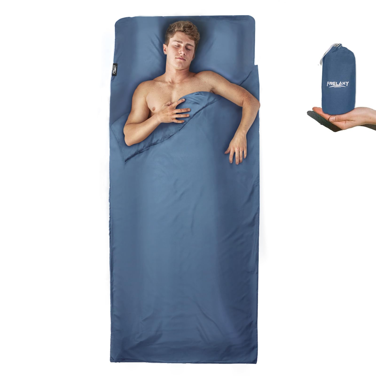 Frelaxy Sleeping Bag Liner, XL Travel Sheet & Camping Sheet for Backpacking, Hotel, Hostels & Traveling, Comfy & Easy Care, 4 Seasons Warm Cold Weather (Midnight Blue - No Zipper)