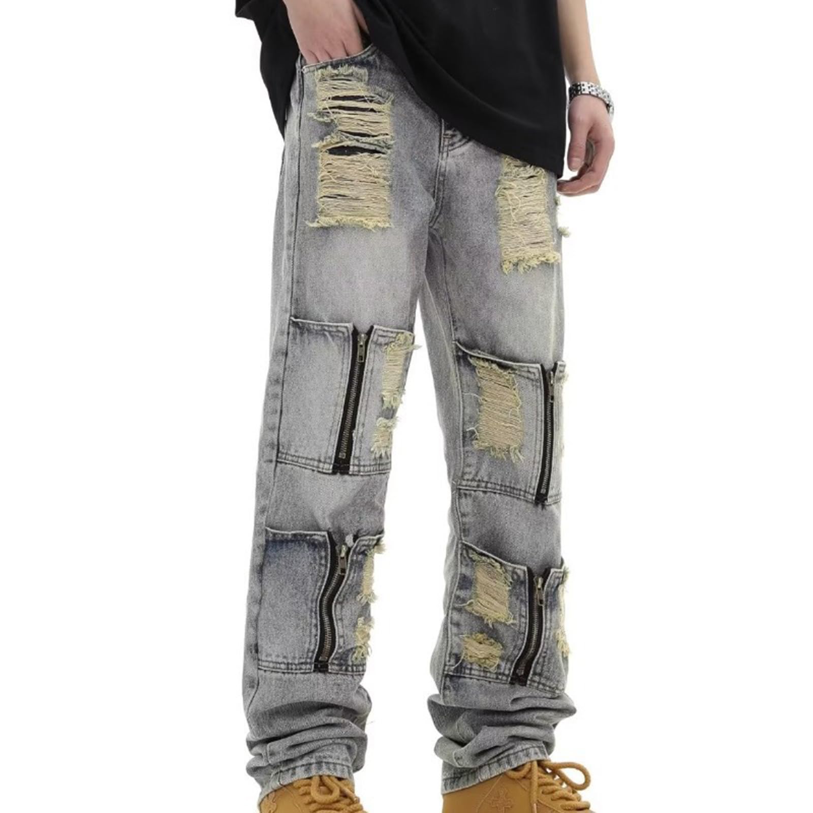 SRZYMJ Jeanshose Herren Slim Fit Hosen Jeans Kaputt Jogginghose Grau Slim Cargo Hosen Weit Chino Hose Regular Fit Wanderhose Sporthose Lang Freizeithose Lang Leinen Outdoor Hosen Trainingshose Lang