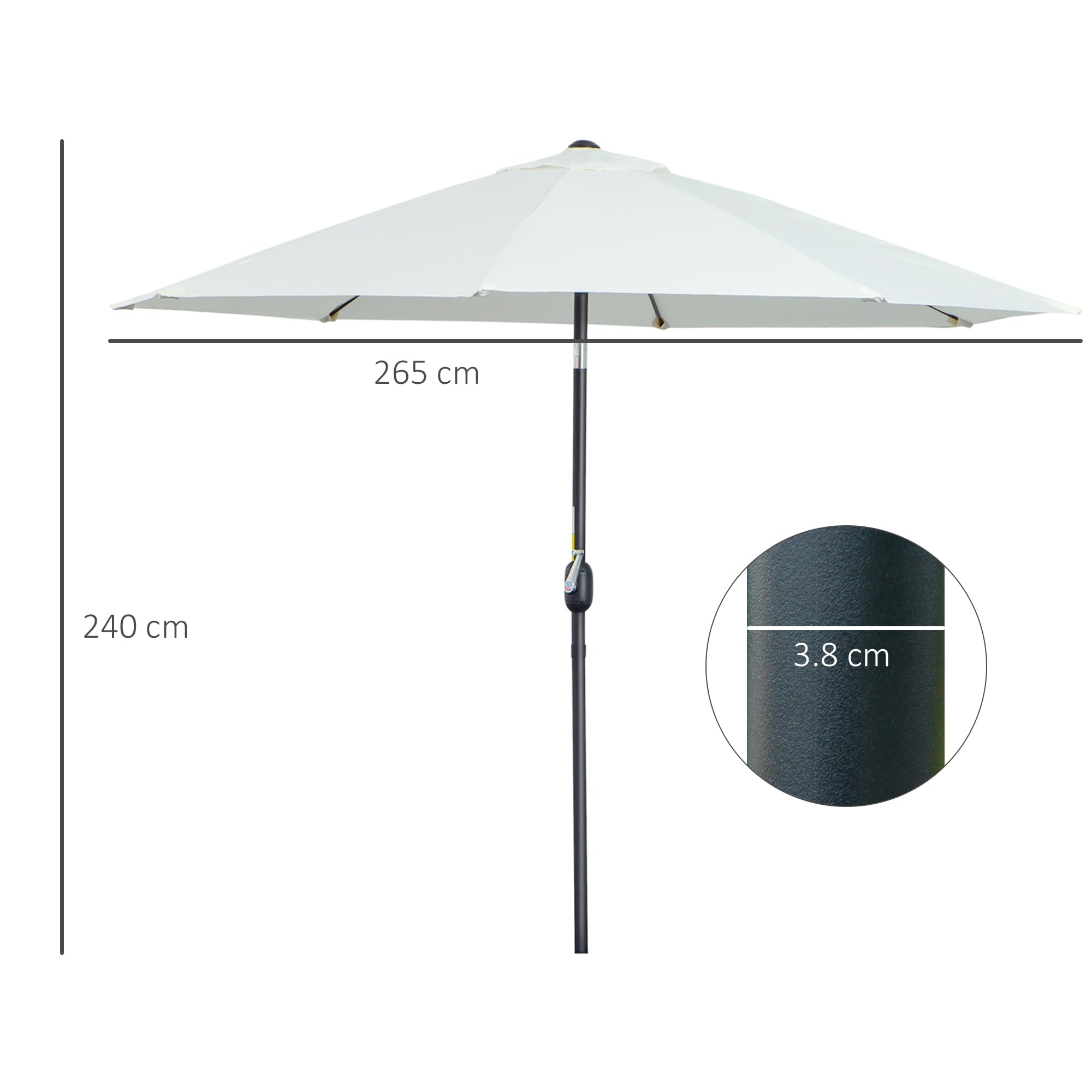 Outsunny Ombrellone da Giardino 2.65x2.65m Inclinabile 3 Angolazioni Manovella 8 Stecche Alluminio Poliestere 180g/m²