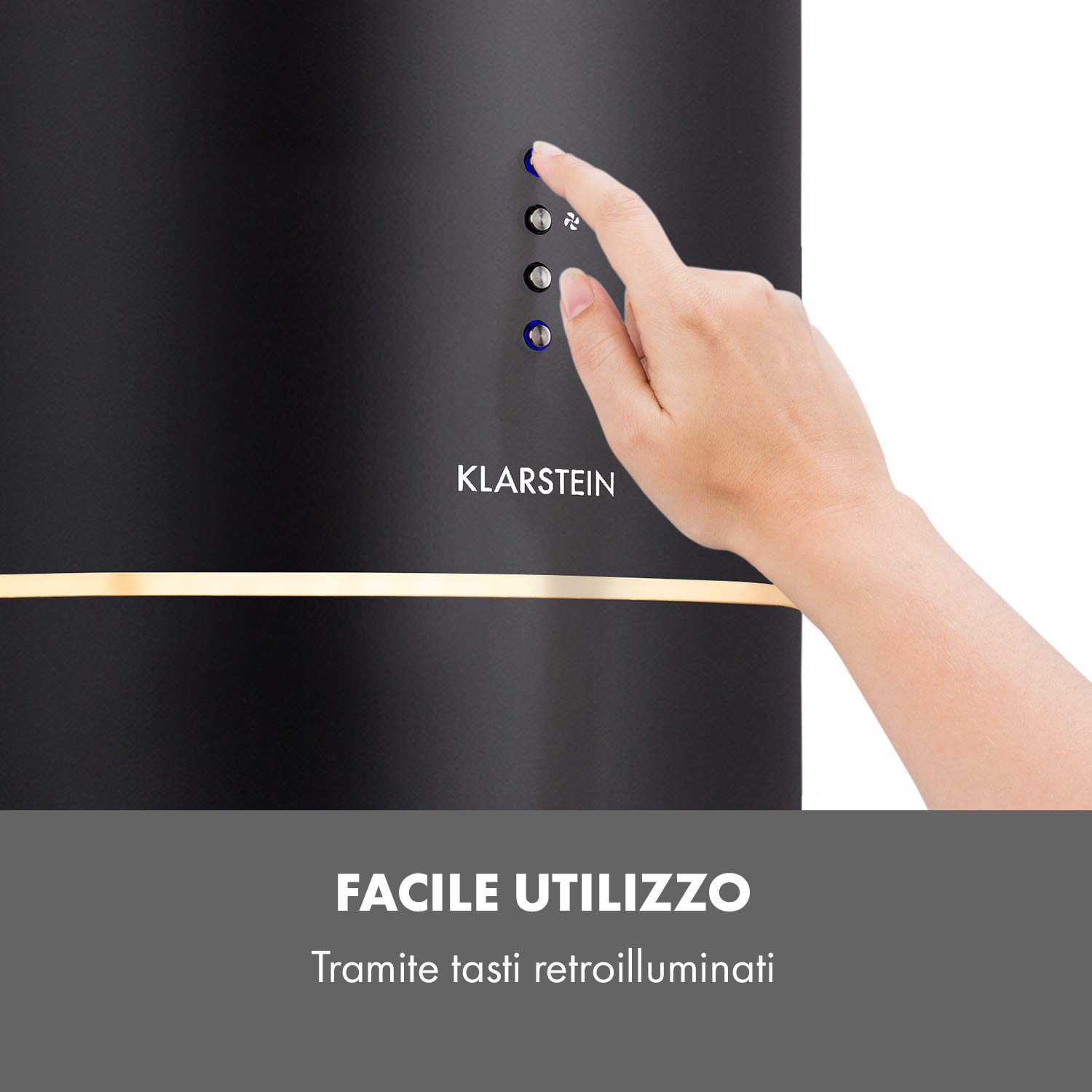 KLARSTEIN Tron Ambience - Cappa da Cucina, Filtri a Carboni Attivi, Cappa Aspirante, ad Isola, 38 x 45 cm (ØxB), Sospensione 60 cm, 3 Modalità, Portata Aria: 540 m³/h, Nero