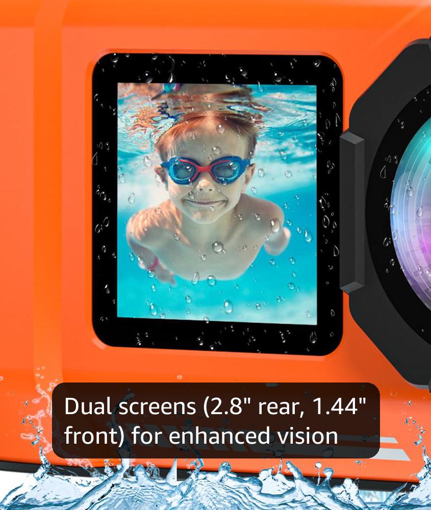 Upgraded 8K 70MP Underwater Camera With 32G Card, 33FT Waterproof, Rugged Dustproof Shockproof for Snorkeling, Selfie Digital for Diving, Dual-Screen Photography