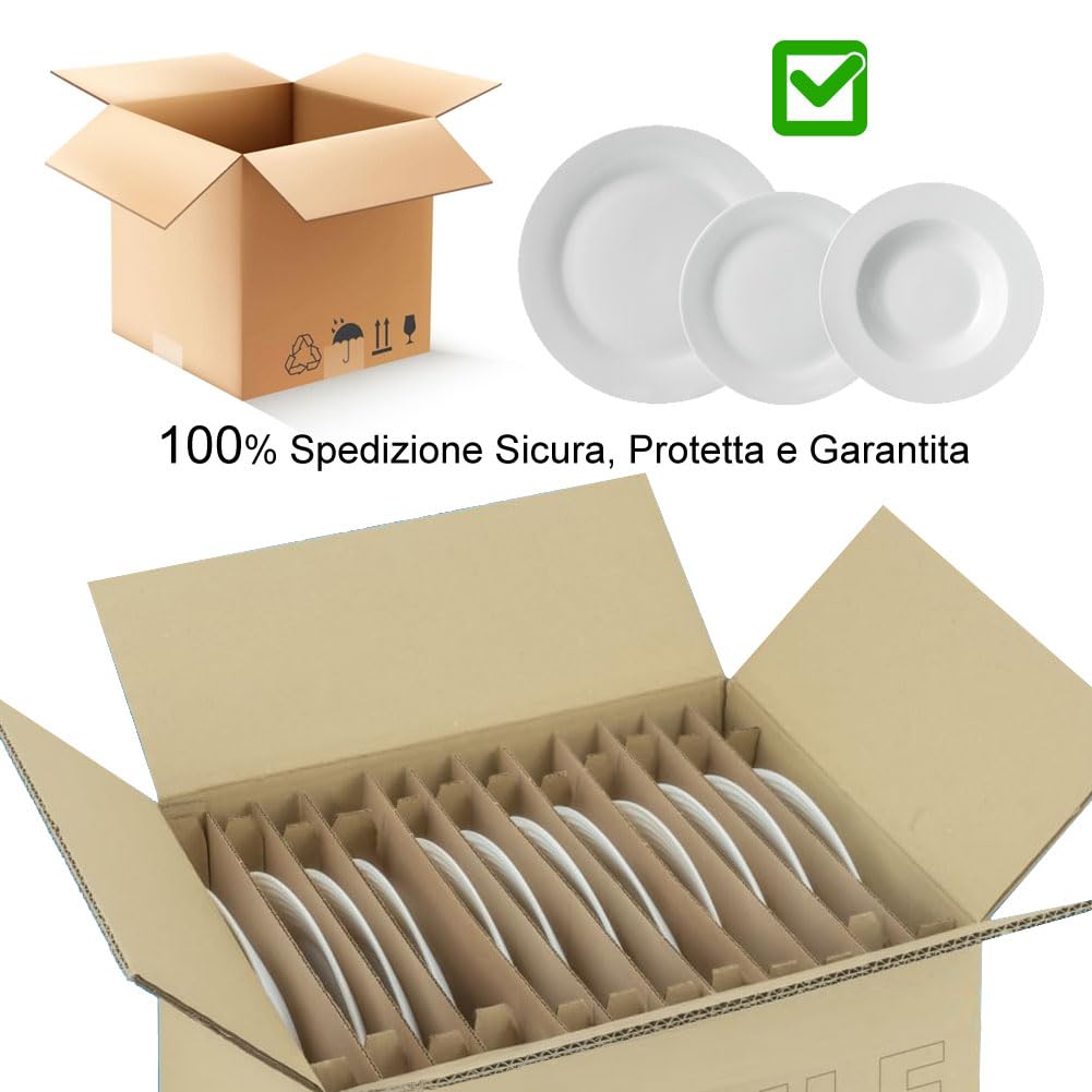 Shally Dogan Servicio de platos de 18 piezas de porcelana de mesa para 6 personas, juego compuesto por 6 platos llanos, 6 hondos, 6 dulces y frutas, diseño moderno liso (blanco)