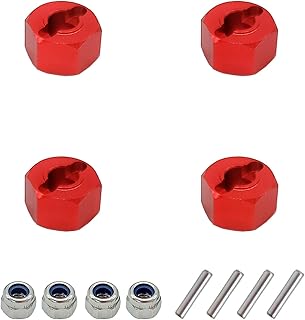4-Pack 12mm Aluminum Wheel Hex Drive Hub Adaptor with M4 Locknut for RC Model Car(Red)