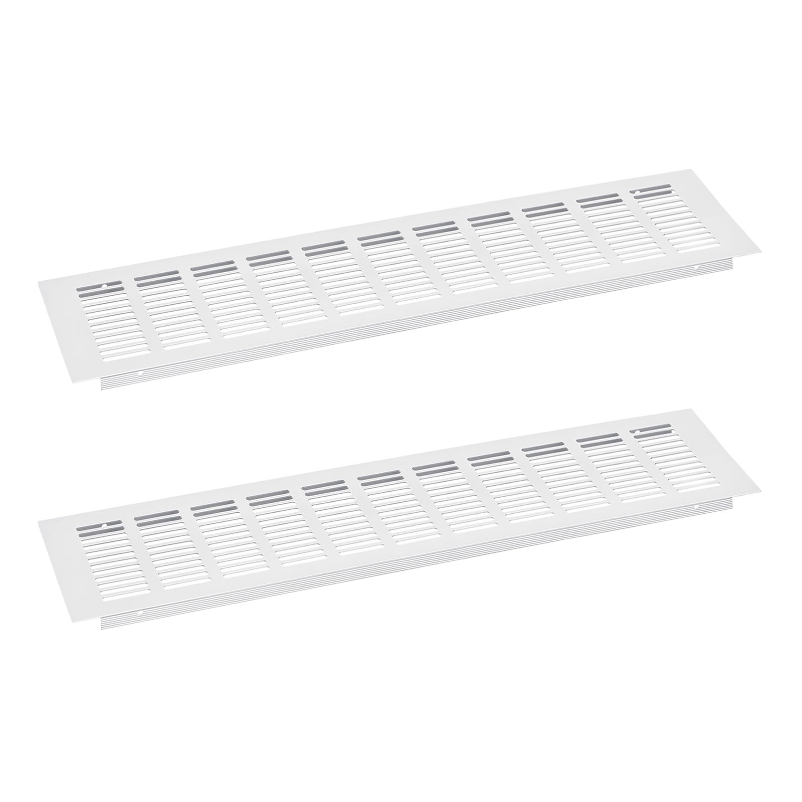 sourcing map Air Vents Cover, 2Pcs 450 x 100mm Aluminum Alloy Mesh Air Return Vent Cover, Rectangle Louvered Ventilation Grille for Shoe Cabinet Wardrobe (Silver)