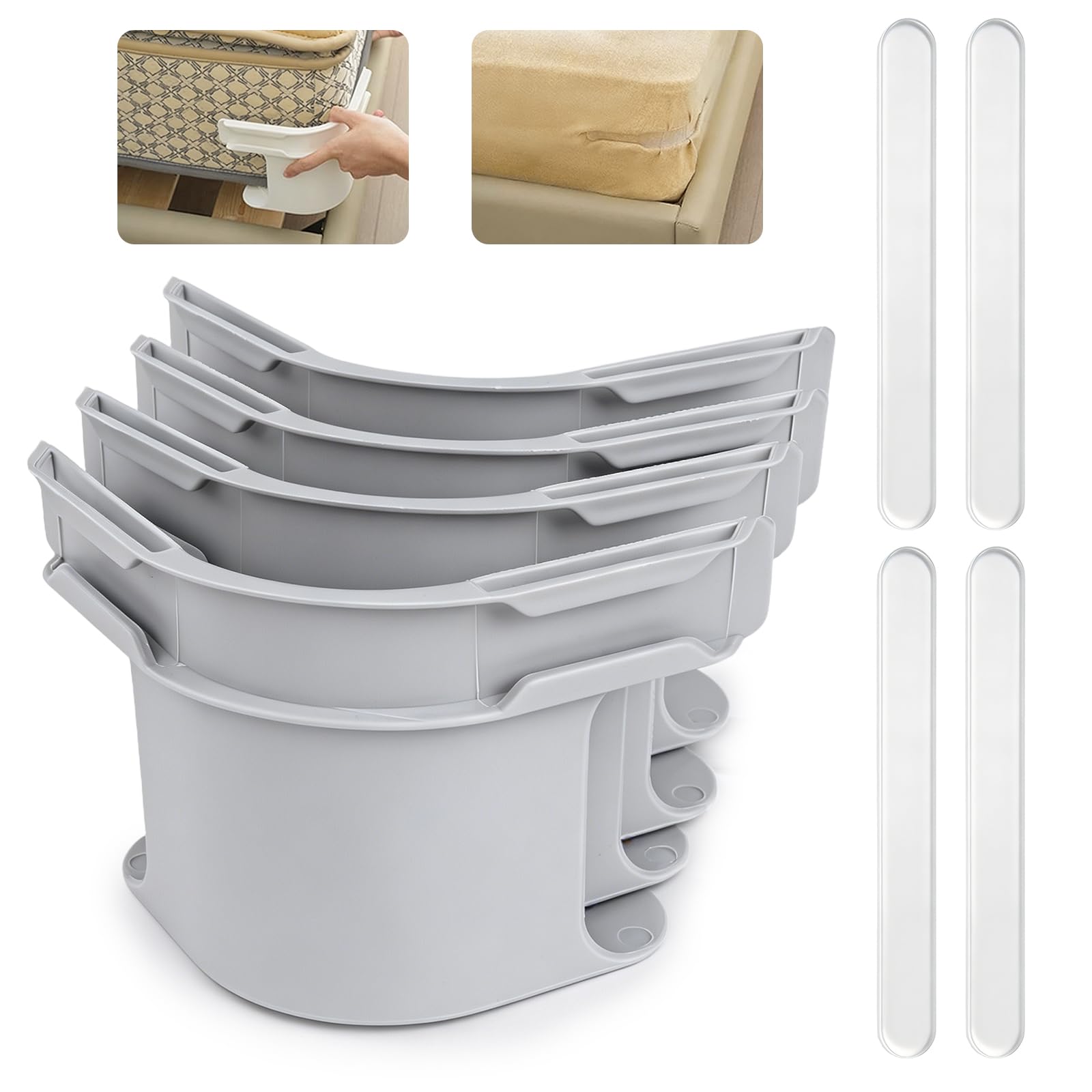 SETRON Bed Sheet Holder with Lock Strips, Grey, Mattress Corner Clips, 4 Pack Heavy Duty Bed Sheet Fasteners Non-Slip For Mattress Protectors, Blankets