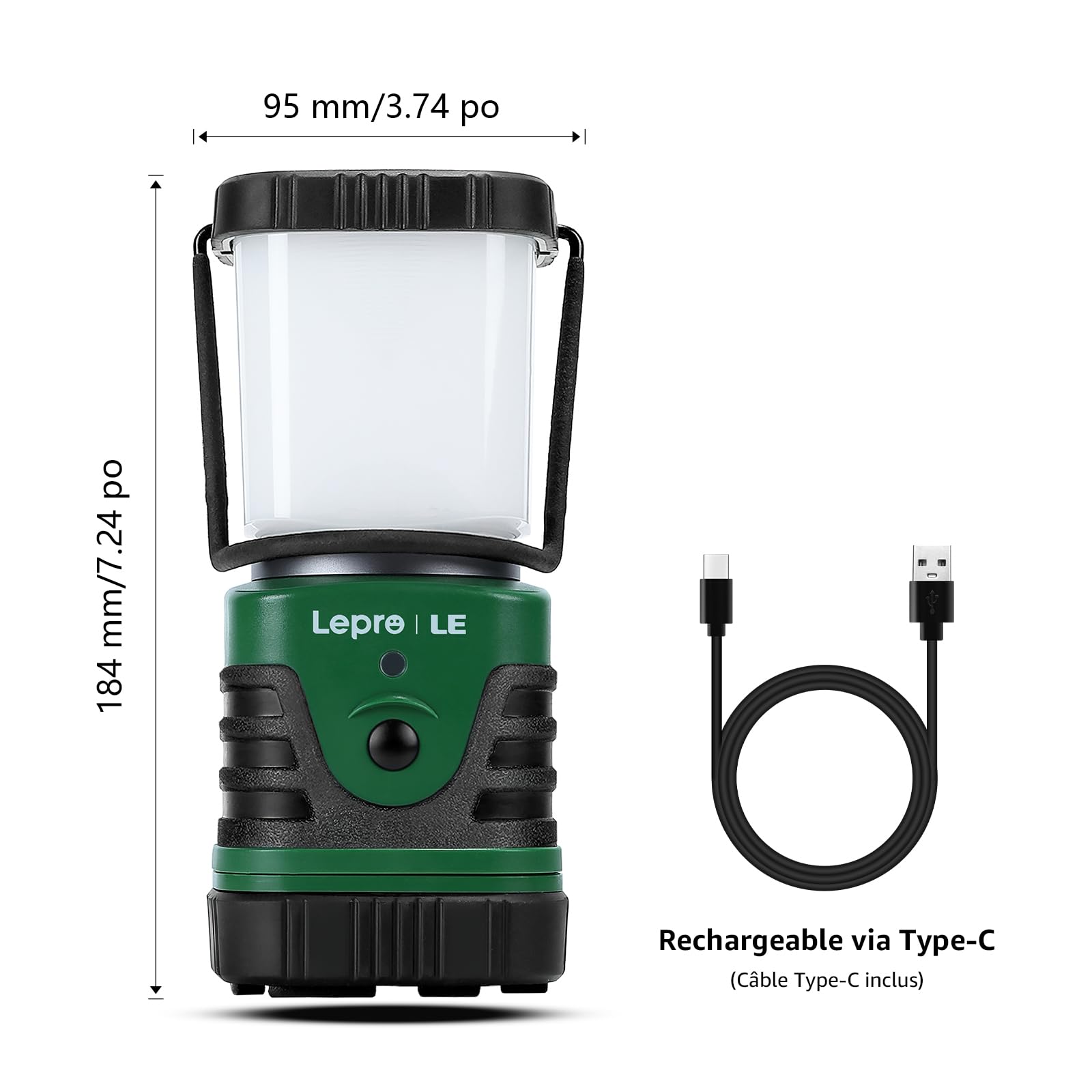 Lepro Lanterne Camping LED Rechargeable, Lampe Camping Puissante 1000Lm Dimmable, Lampe Torche 360° Eclairage 4 Modes, Etanche Portable Suspendue, pour Camping, Bricolage, Secours, Garage, Cave, etc.