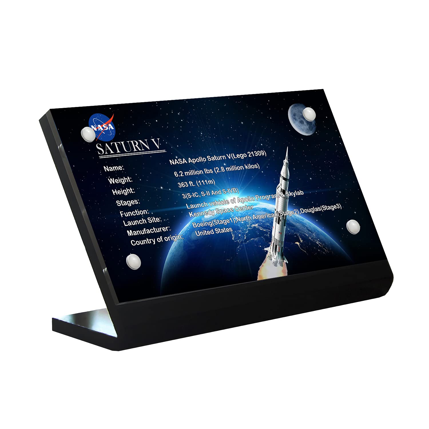 Acrylic Display Plaque For Lego The Apollo Saturn V 21309