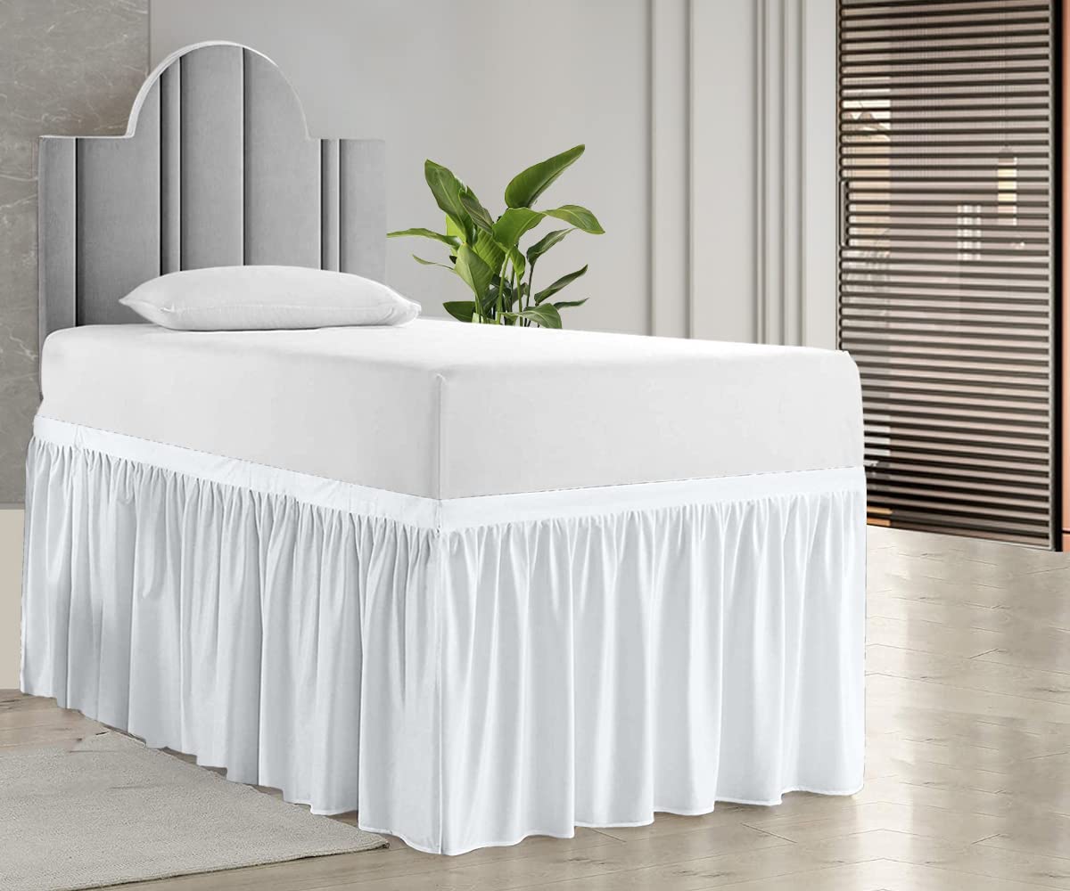 Hotel Quality Dorm Room Bed Skirt 800 Thread Count 100% Cotton Ruffled Dorm Sized 32" Drop Soft Extra Long Elastic Dust Dorm Room Bedskirts, Bed Skirt with 32" Drop-Twin XL(39"X 80") White