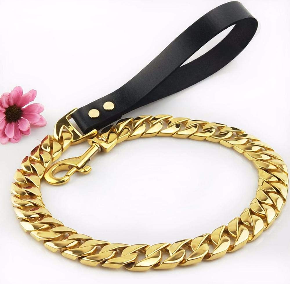 Arneses de Seguridad Correa para Mascotas de 32 mm, Correa para Collar de Perro de Acero Inoxidable, Correa para Collar de Bulldog Pitbull, Cadena Dorada, Correa de Entrenamiento par